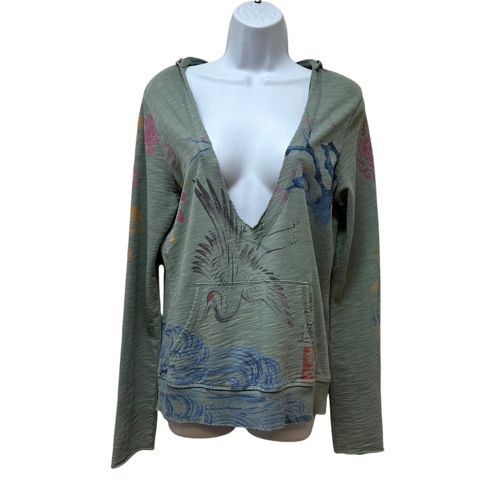 Lucky Brand Yin Yang Tag Asian Hoodie Sweatshirt Top Women's M